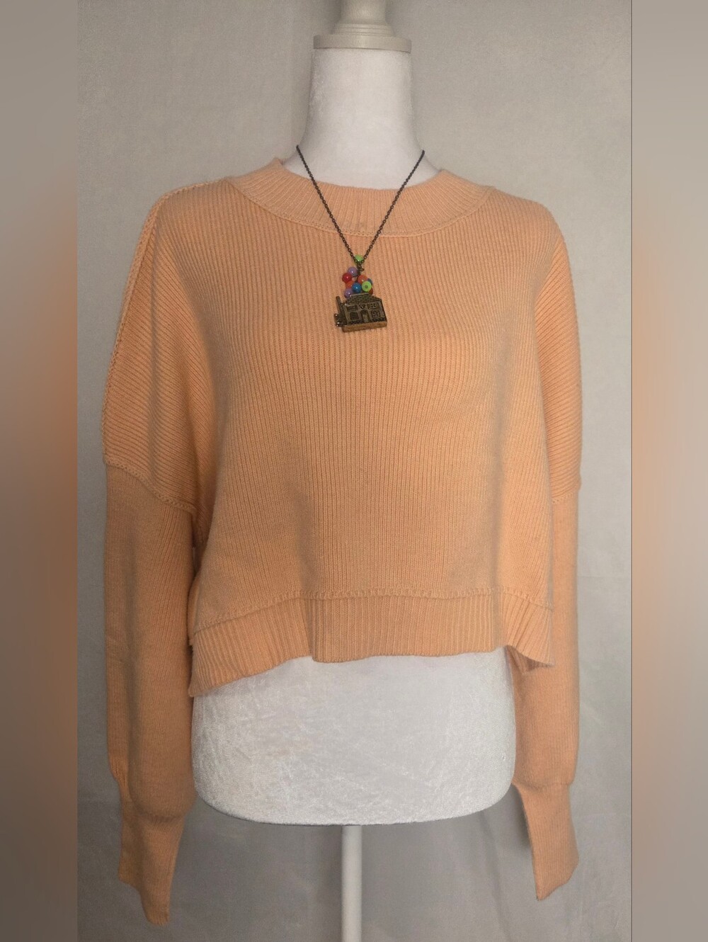 Free People Peach Cropped Ribbed Crewneck Sweater